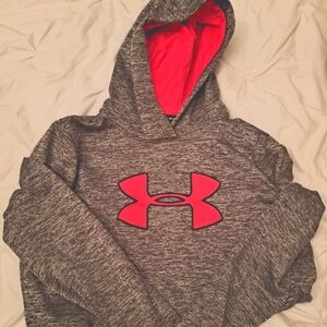 Under Armour Women Medium Grey and Pink Athletic Long Sleeve Hoodie & Pockets
